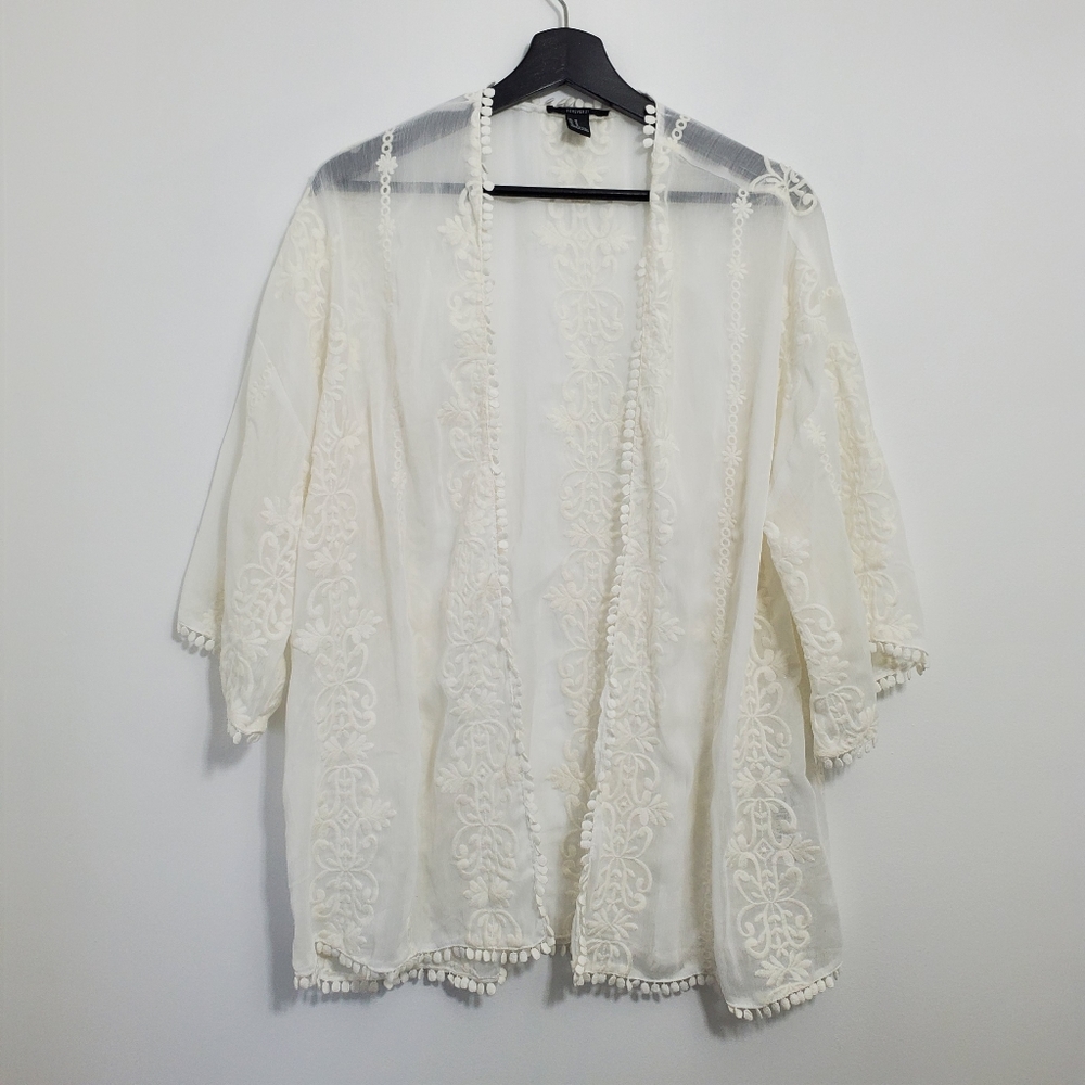 Forever 21 Sheer White Patterned Kimono